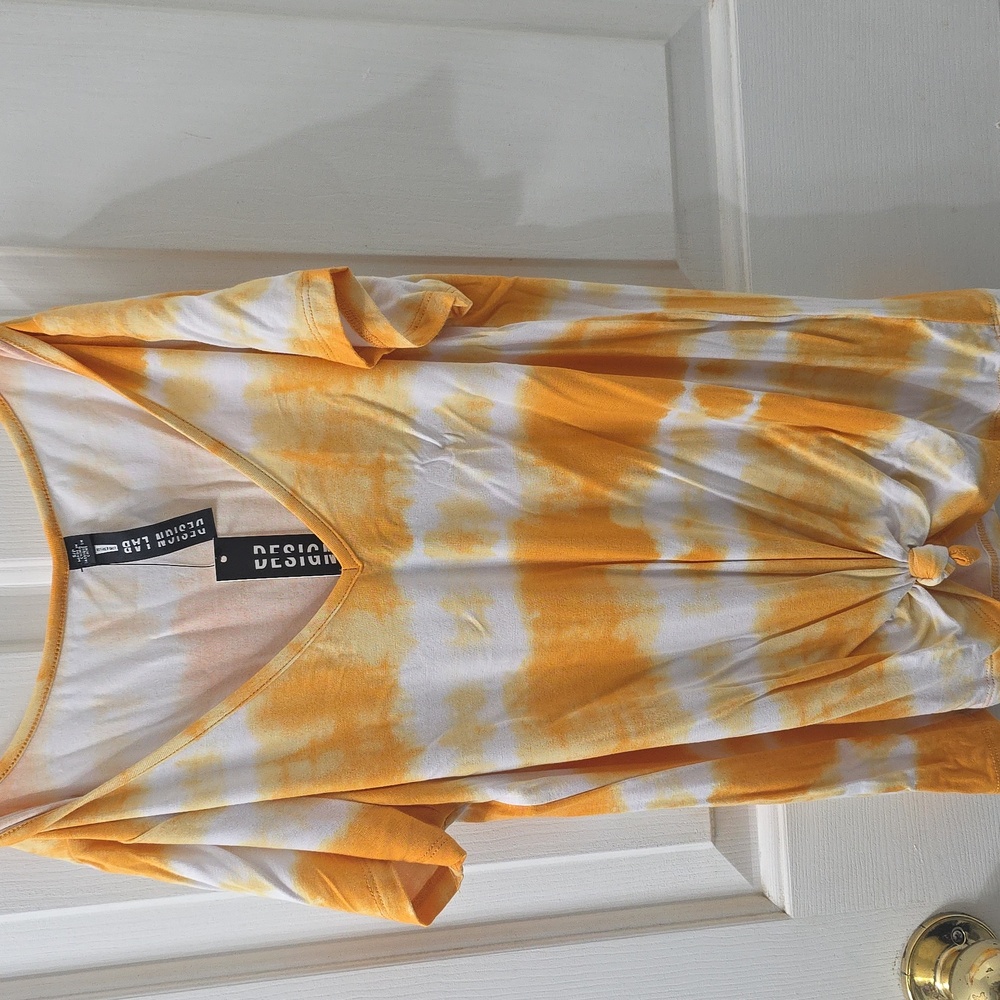 Lord & Taylor Orange and White V-Neck Top